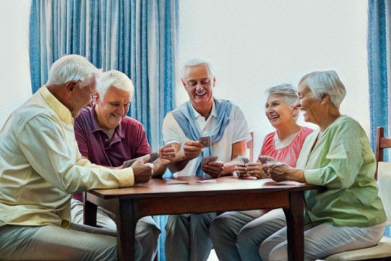 Personas de la ter edad jugando a las cartas